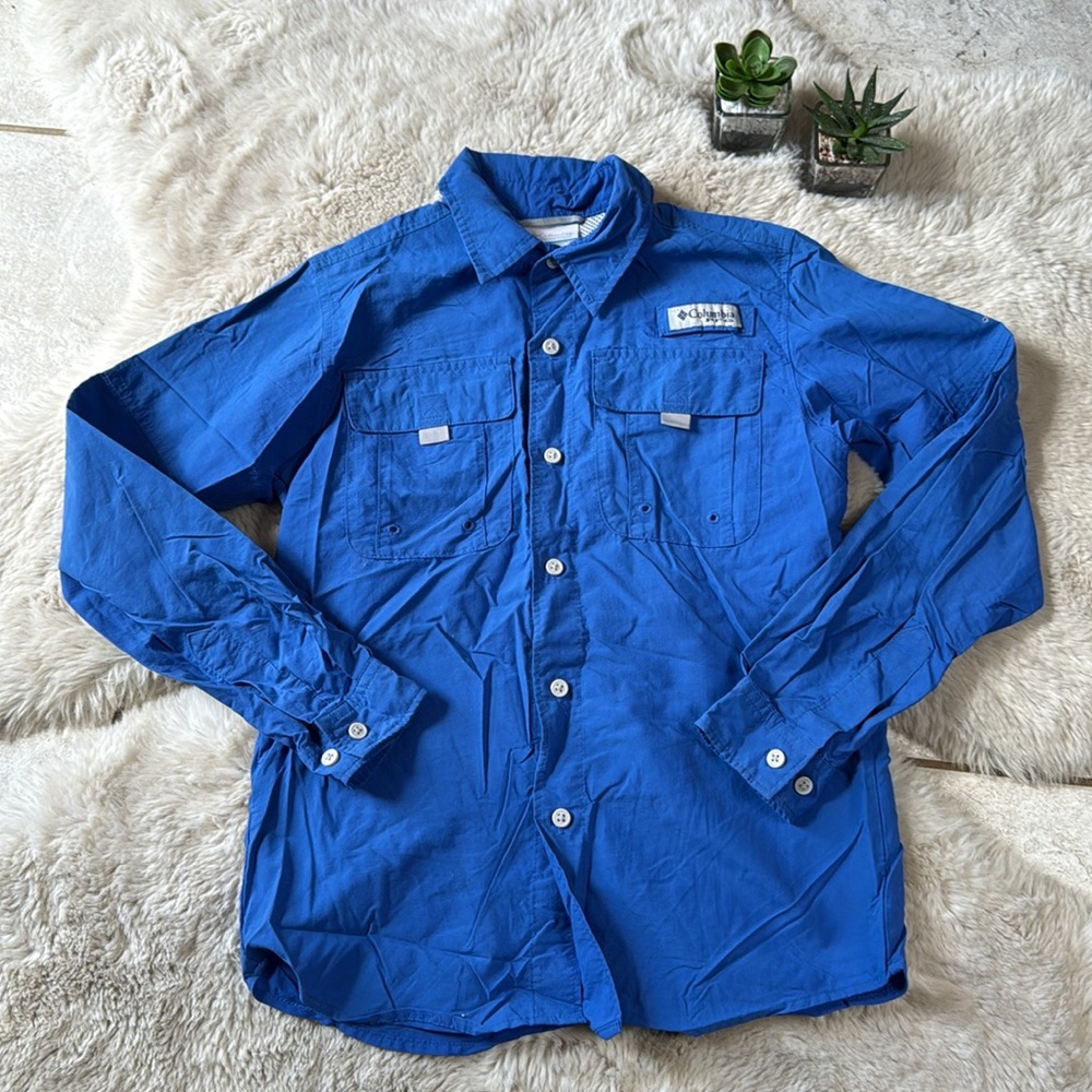 Columbia Shirt Button Down PFG Youth Hiking Fishing Blue Size Medium 10 / 12